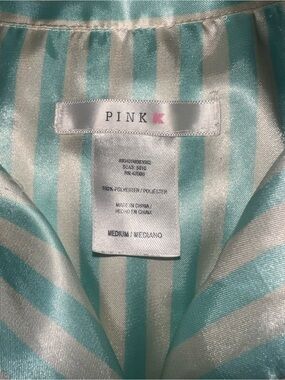 Victoria's Secret PINK Aqua Striped Satin Pajama Set Medium